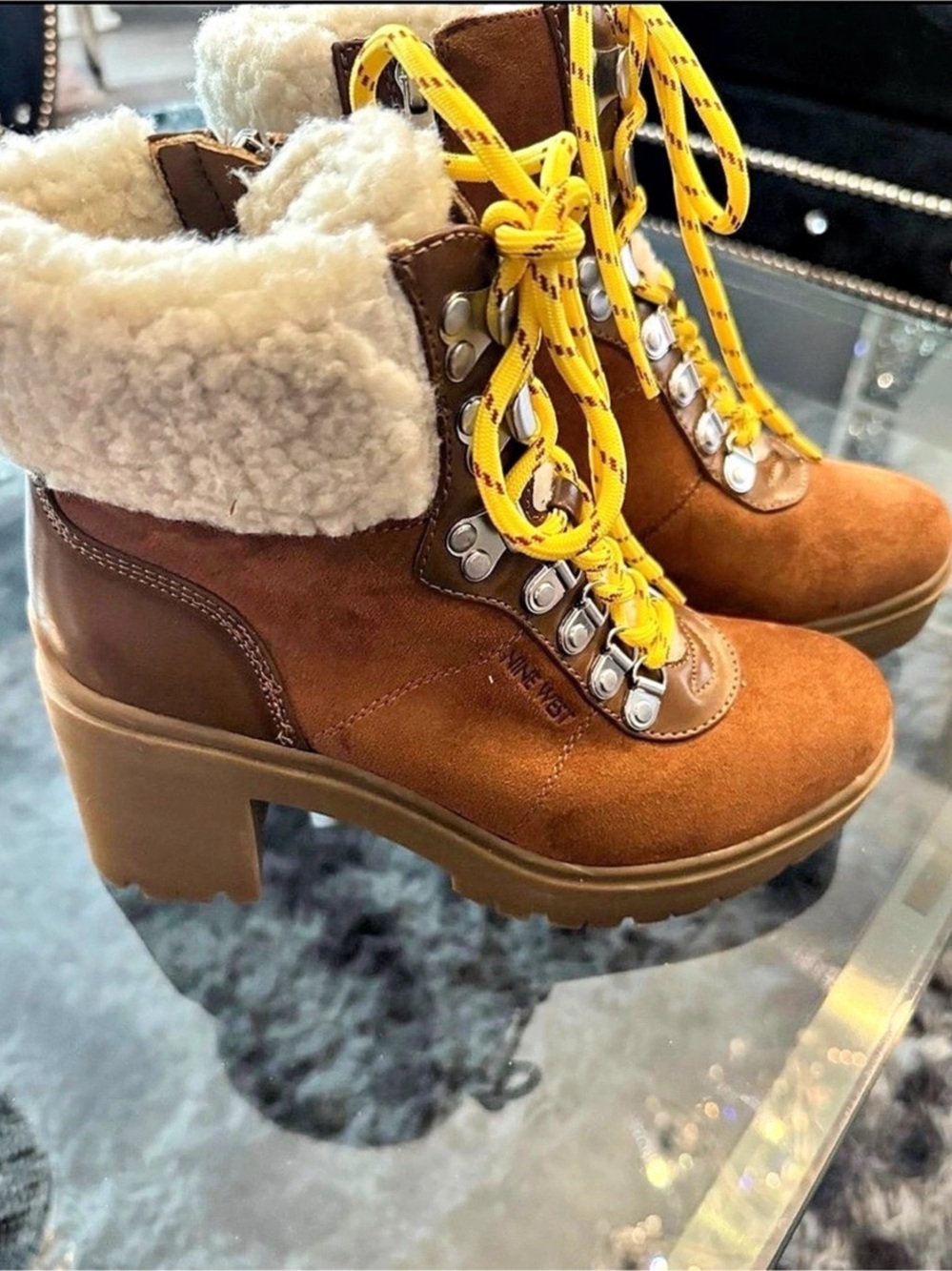 Nine West Heeled Lace-Up Boots in Brown & Yellow Like New